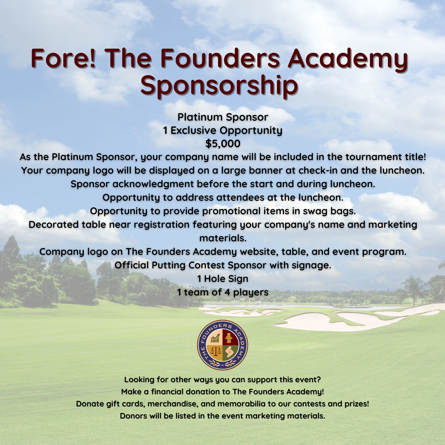 Fore! The Founders Academy Golf Tournament - Default Image of Platinum Sponsor