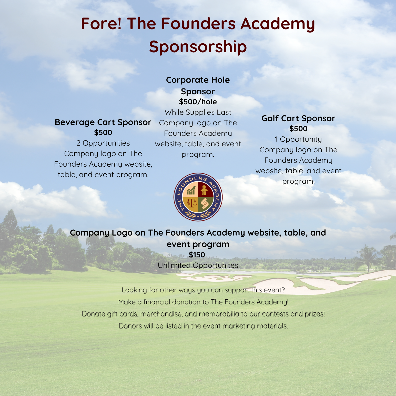 Fore! The Founders Academy Golf Tournament - Default Image of Beverage Cart Sponsor