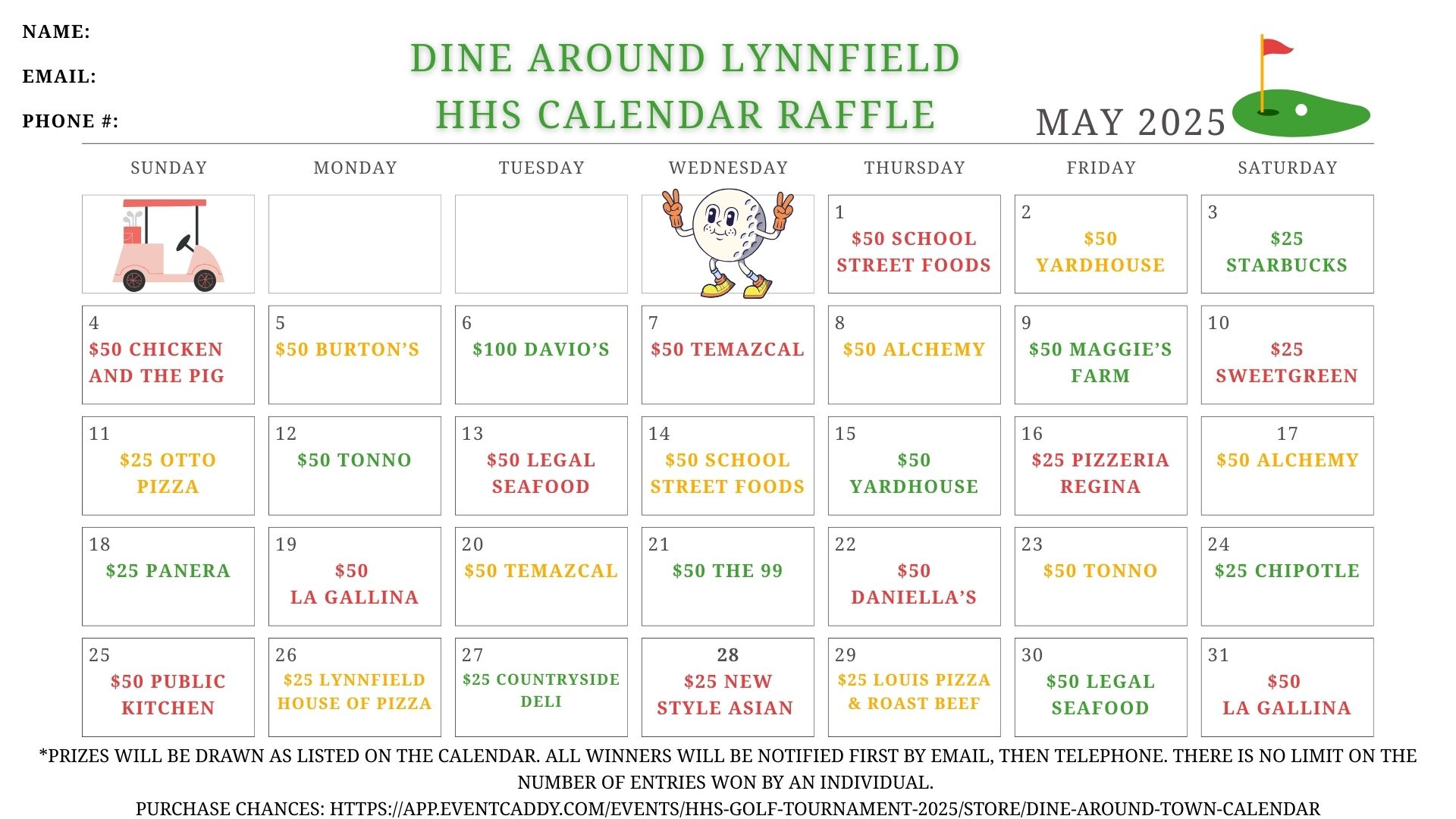 HHS Golf Tournament 2025 - Default Image of Dine Around Town Calendar