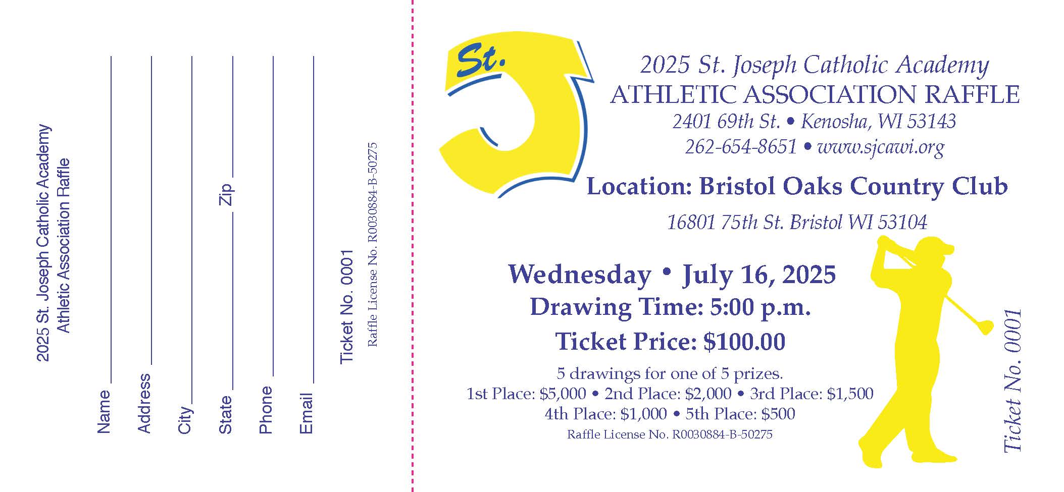 SJCA Athletic Association Golf Outing - Default Image of Raffle Ticket