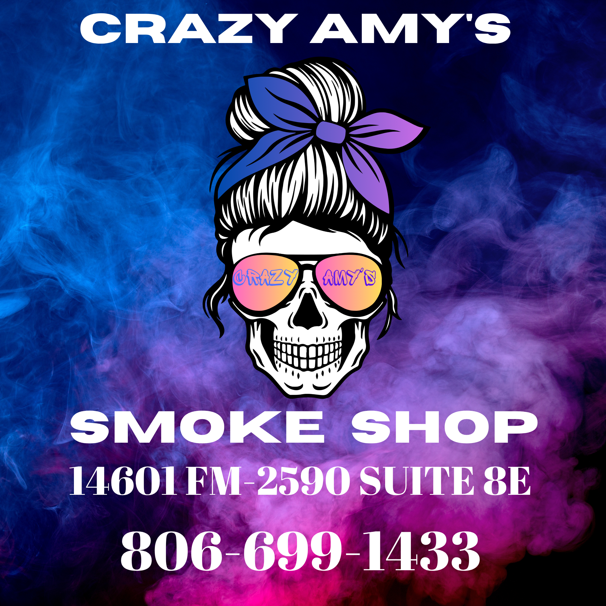 Memorial Tee Box Sign - Crazy Amy's Smoke and Gift Shop - Logo